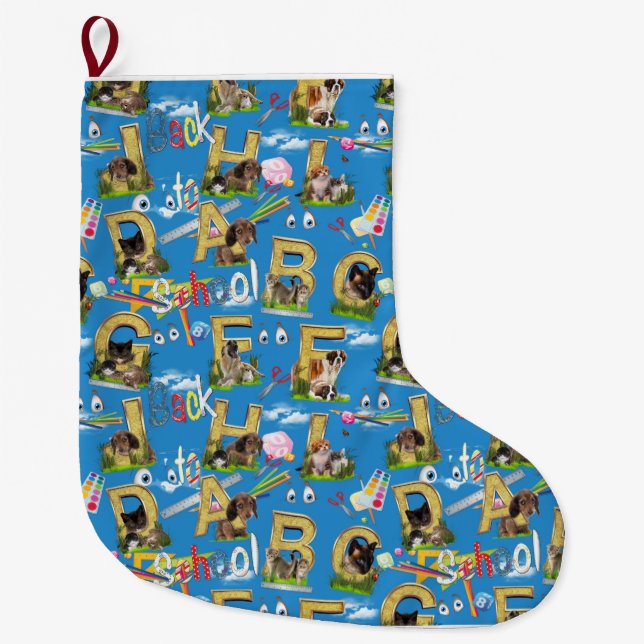 Back To School ABC Repeat Design Large Christmas Stocking (Front)