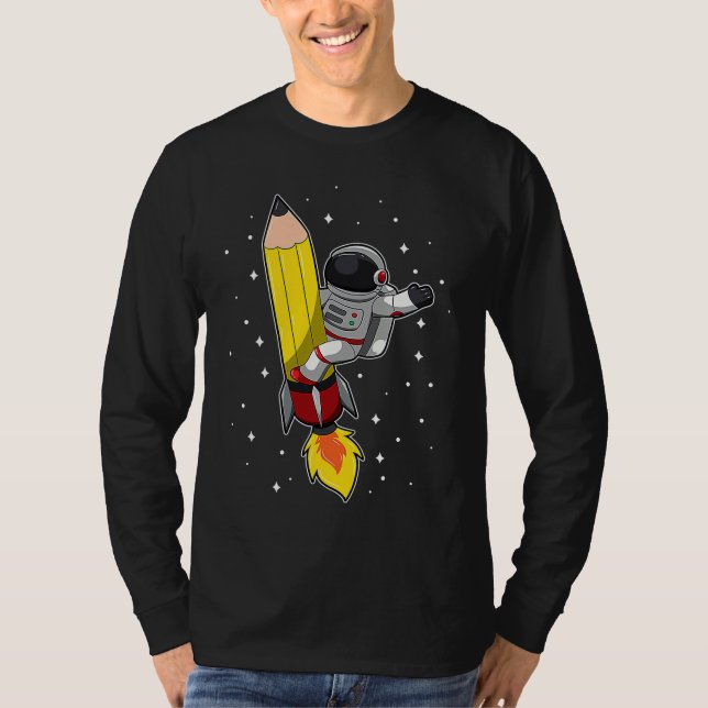 Back To School Astronaut Pencil Rocket Space Funny T-Shirt (Front)
