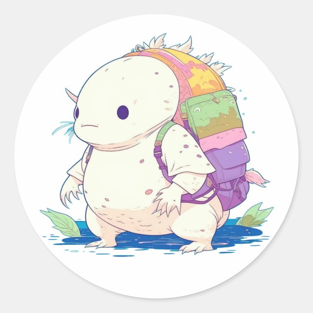 Back to School Axolotl Kawaii Cartoon Classic Round Sticker (Front)