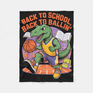 Back To School Back To Ballin Basketball Dino  Fleece Blanket