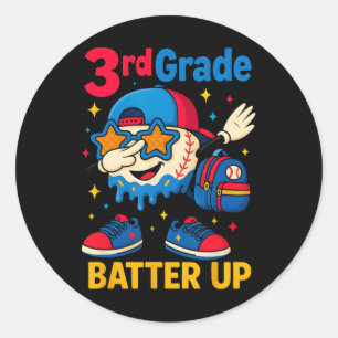 Back To School Baseball Ice Cream Drip First Day O Classic Round Sticker