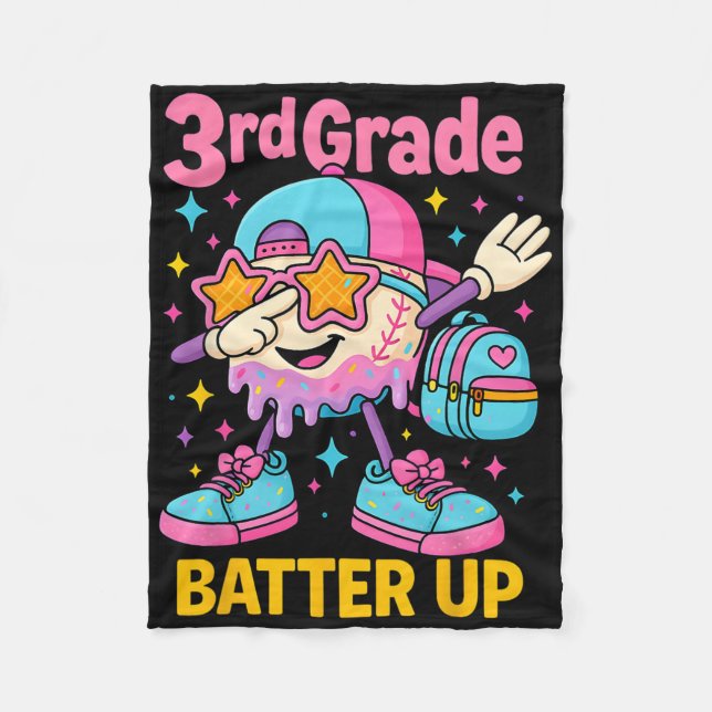 Back To School Baseball Ice Cream Drip First Day O Fleece Blanket (Front)