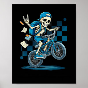 Back To School Biker Skeleton Riding Bmx Bike Ride Poster