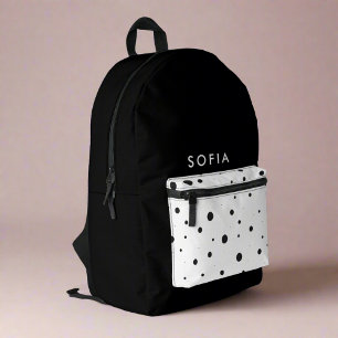  Back to School Black & White Dots Name Kids Printed Backpack