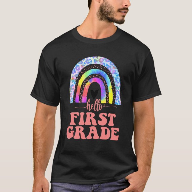 Back To School  Boho Rainbow Hello First Grade T-Shirt (Front)