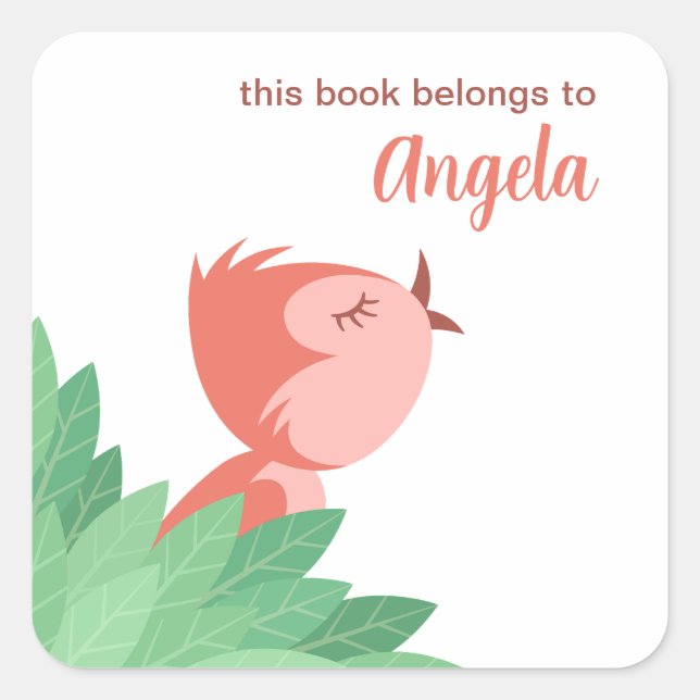 Back to School Bookplate Cute Bird Chick Girly Square Sticker (Front)