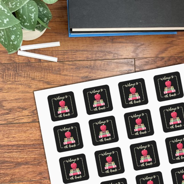 Back-to-School Books Apple Square Black Stickers (Back-to-school books apple square black stickers sheet .)
