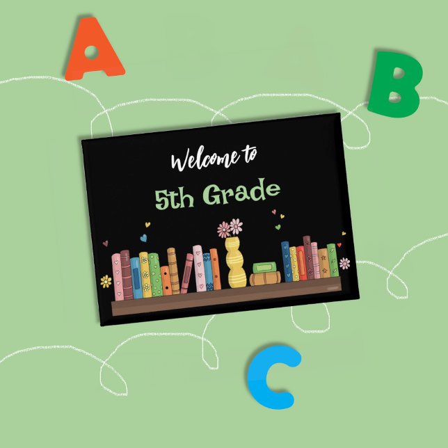 Back-to-School Books on Shelf Black Button (Back-to-school watercolor books on shelf black button with grade level .)