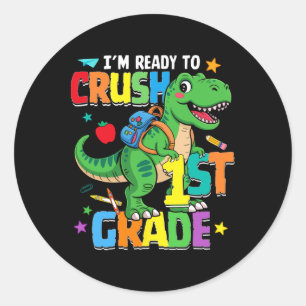 Back To School Boy Dinosaur I'm Ready To Crush Fir Classic Round Sticker