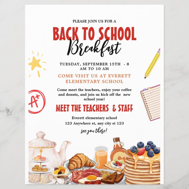 BACK to School Breakfast flyer, Meet The Teachers  Flyer (Front)