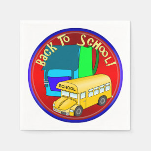 Back To School Bus & Blue Backpack Napkin