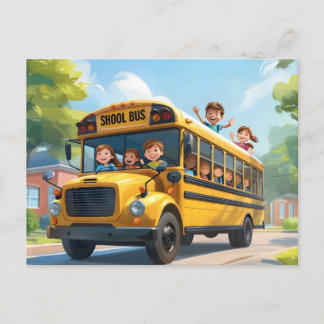 Back to school bus children holiday postcard