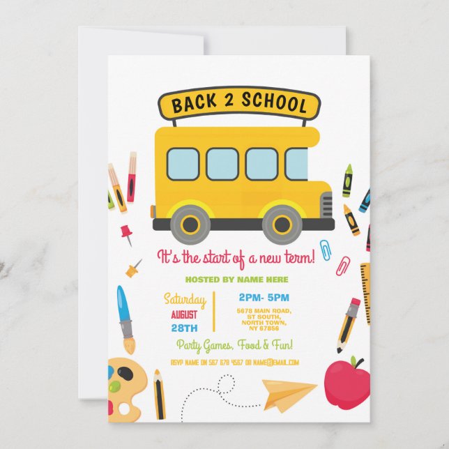 Back To School Bus Party Boys Girls  Invitation (Front)