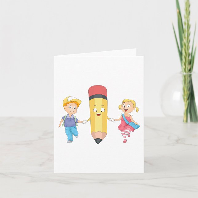 Back to School Cartoon Happy Pencil and Kids  Card (Creator Uploaded)