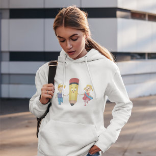 Back to School Cartoon Happy Pencil and Kids  Hoodie