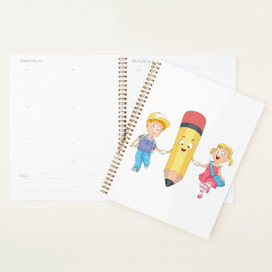 Back to School Cartoon Happy Pencil and Kids  Planner