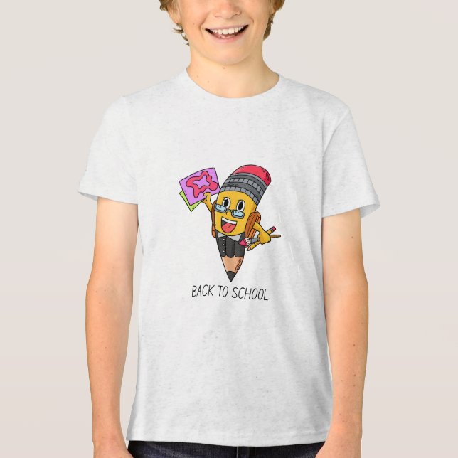 Back to School Cartoon Pencil Character Design Tri-Blend Shirt (Front)