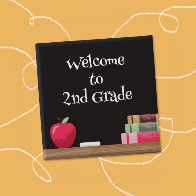 Back-to-School Chalkboard | Apple | Books Button (Welcome back-to-school faux chalkboard pin button with grade level . )