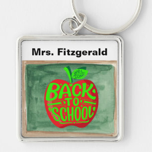 Back to School Chalkboard Red Apple Keychain 