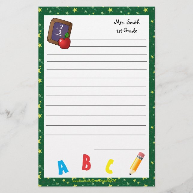 Back to School Chalkboard Stationery dk green (Front)