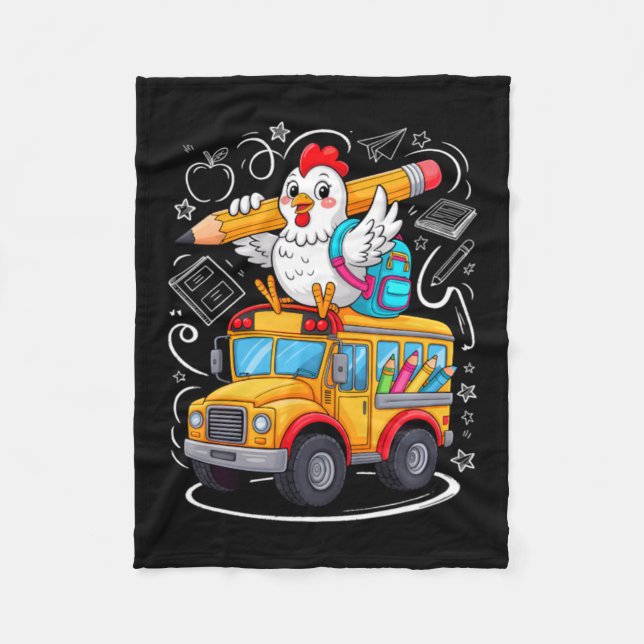 Back To School Chicken School Bus 100 Days Of Fleece Blanket (Front)