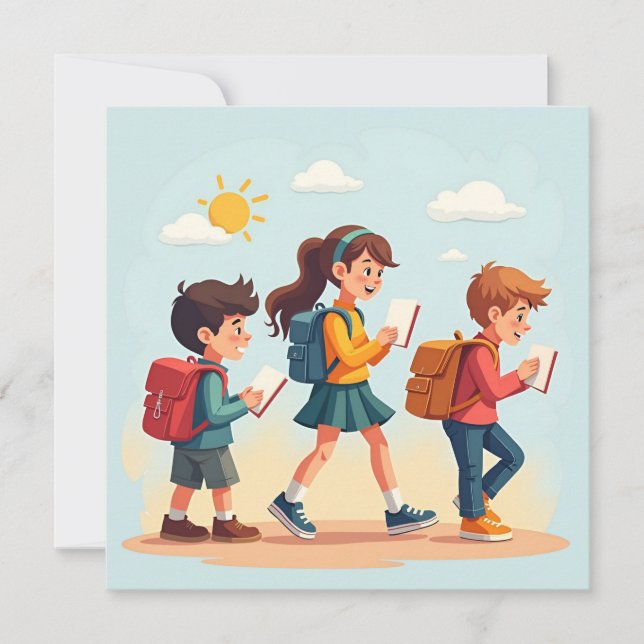 Back to school children Flat Holiday Card (Front)