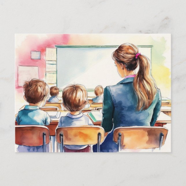 Back to school children with teacher postcard (Front)