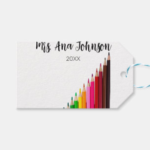 Back to school colour pencils add name class year gift tags