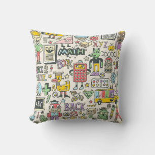 Back to school colourful doodle set 2. Hand drawn Cushion