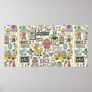 Back to school colourful doodle set 2. Hand drawn Poster