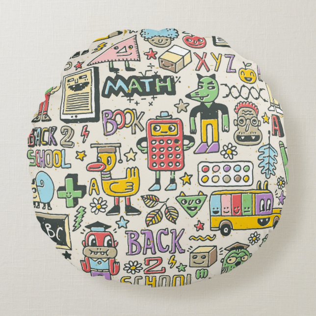 Back to school colourful doodle set 2. Hand drawn  Round Cushion (Front)