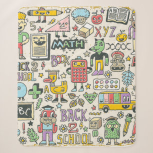 Back to school colourful doodle set 2. Hand drawn Sherpa Blanket
