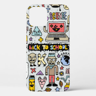 Back to school colourful doodle set. Vintage illus iPhone 12 Case