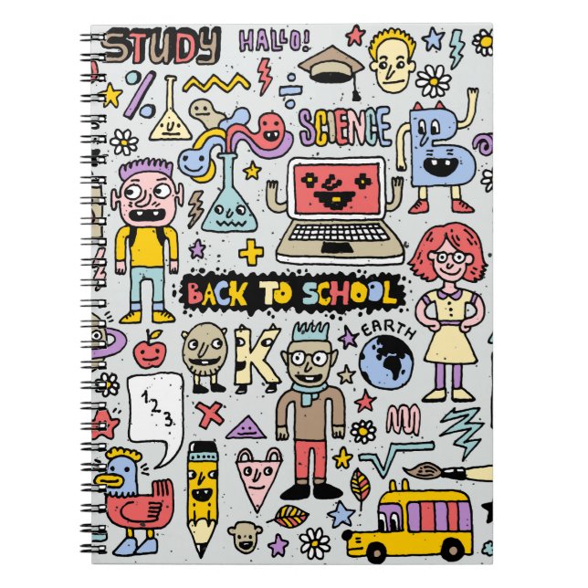 Back to school colourful doodle set. Vintage illus Notebook (Front)