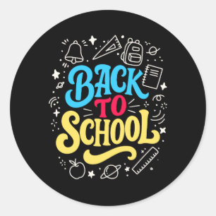 Back To School Colourful Lettering Classroom Doodl Classic Round Sticker