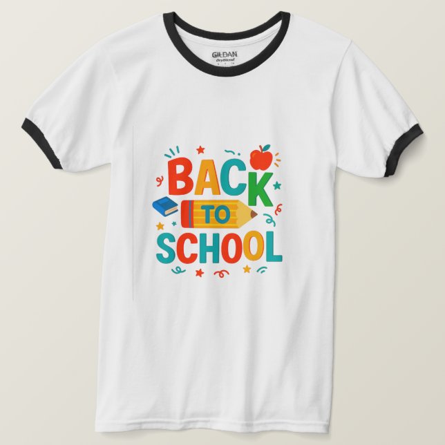 Back to School" Colourful Pencil & Apple Graphic T-Shirt (Design Front)