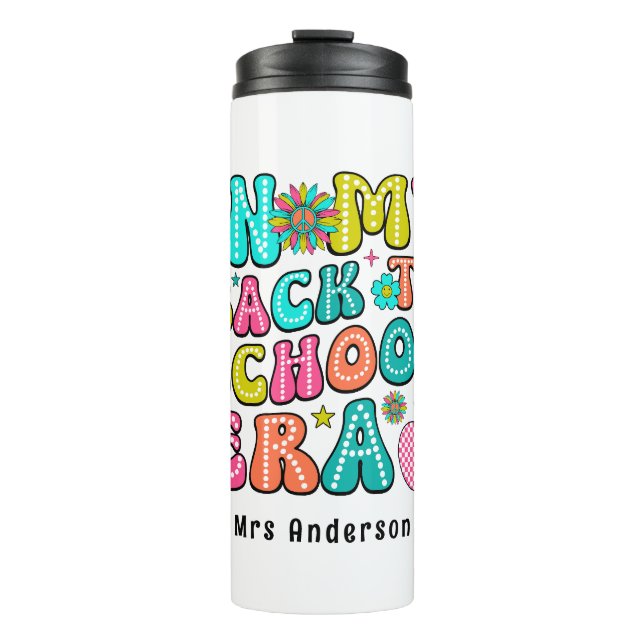 Back to school colourful retro teacher  thermal tumbler (Front)