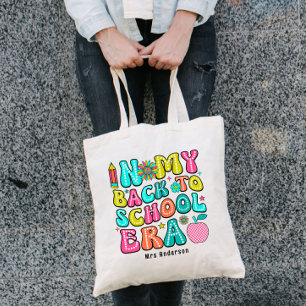 Back to school colourful retro teacher  tote bag