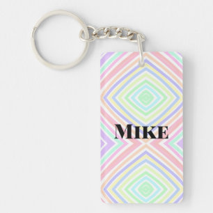 Back to school colourful stripes rainbow add name key ring