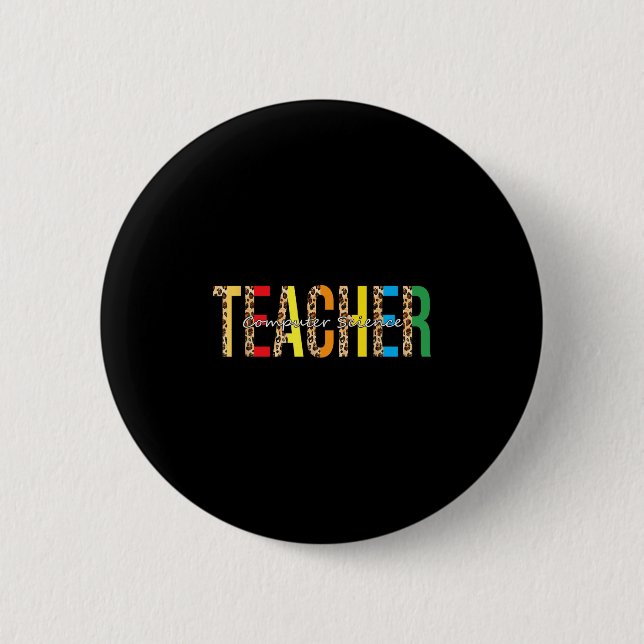 Back To School Computer Science Teacher Leopard Ad 6 Cm Round Badge (Front)