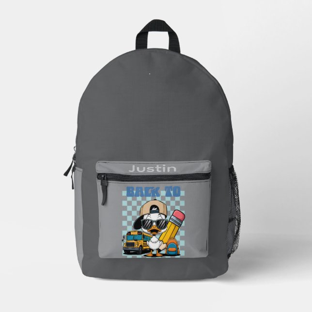 "Back to School Cool Duck" Kids' Custom Name Printed Backpack (Front)