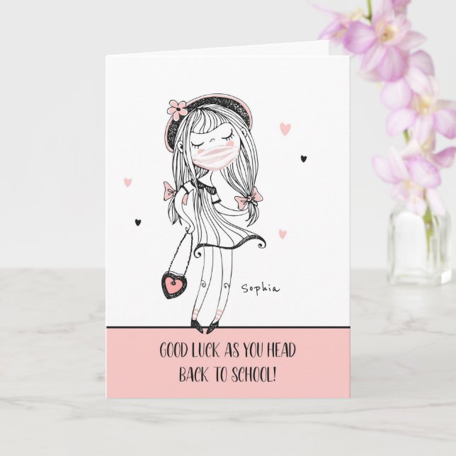 Back to School Cool Teen Girl with Covid 19 Mask Card (Orchid)