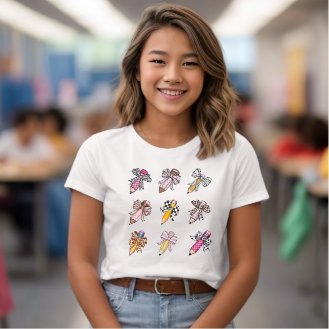 Back to school coquette style bows pencils girls  T-Shirt (Creator Uploaded)