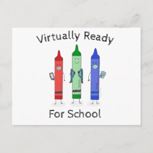 Back To School Crayons Wearing Masks Postcard