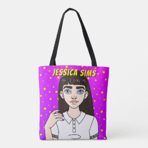 Back to School Custom Teen Girl Purple Name Tote Bag