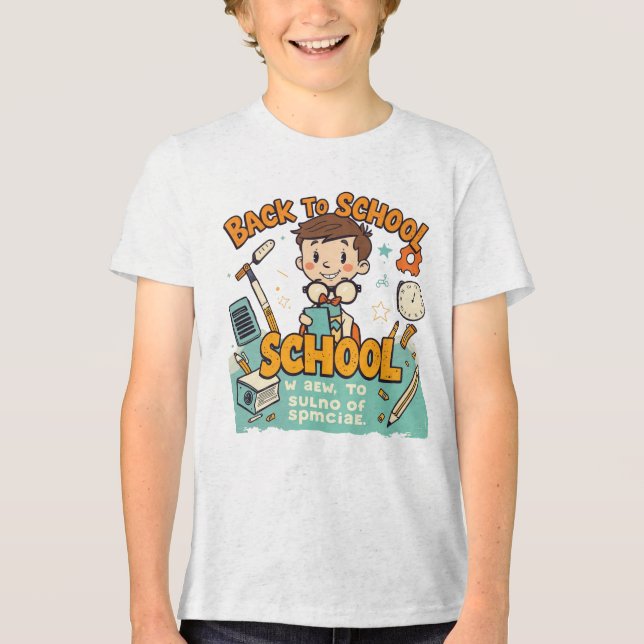 Back to School Cute Cartoon Student Illustration Tri-Blend Shirt (Front)