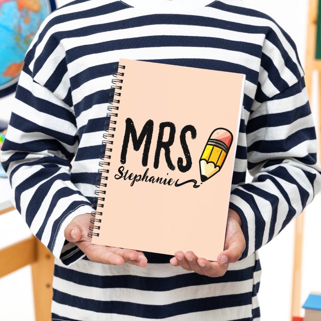 Back to school Cute Pink Pencil Teacher Kids Name Notebook (Creator Uploaded)