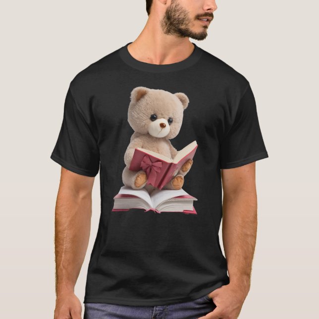Back to School Cute Teddy Bear Reading Book Kids F T-Shirt (Front)