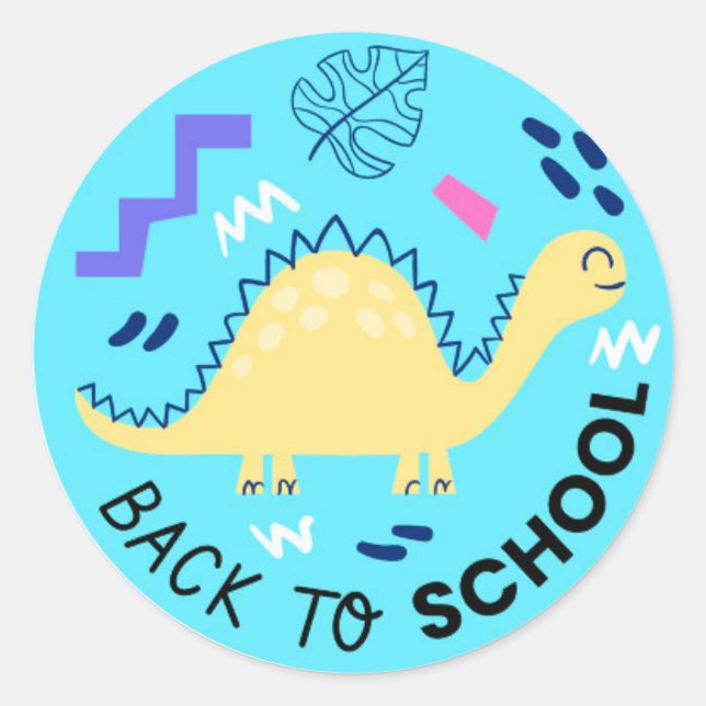 Back to School Dinosaur  Classic Round Sticker (Front)
