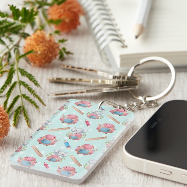Back to School Elephant Pattern Key Ring (Front Right)